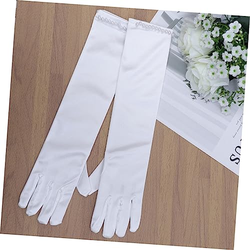 FRCOLOR 1pair Wedding Flower Girl Gloves Satin Decor Elegant Full Finger Design for Special Occasions White for Weddings Parties and Pageants4