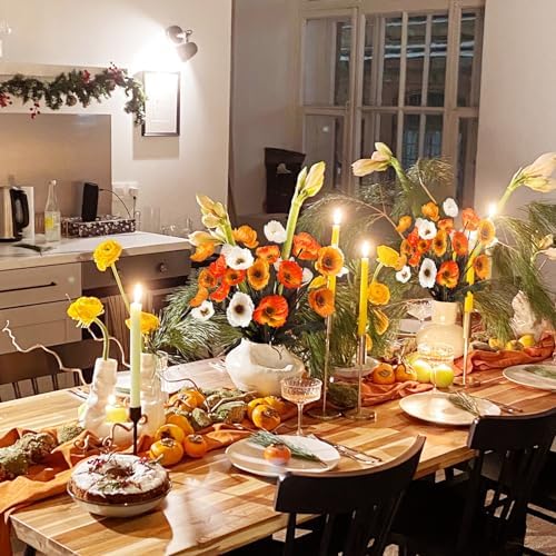 RelatoHolife 6Pcs Orange Artificial Flower Poppies 59cm Silk Poppy Flowers Long Stem Artificial Flowers for Winter Indoor Home Kitchen Garden Wedding Outdoor Holiday Table Centerpieces