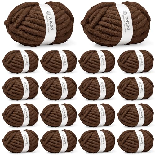 Image of Inhand Chunky Chenille Yarn for Hand Knitting,Thick Bulky Blanket Yarn for Crocheting,Soft Fluffy Yarn for Crochet Birthday Gifts for Men /Women /Beginners,18 Pack (29.5Yds /8.4oz Each),Mocha Brown