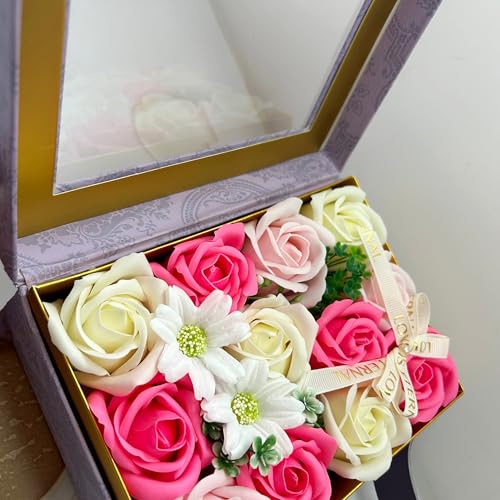 ソープフラワー ギフト 花束 造花 ソープフラワー ボックス プレゼントボックス 人気 花 誕プレ喜寿 誕生日 母の日 父の日 ありがとうの花 バレンタインデー 昇進 転居など最適としてのプレゼント (紫の手持ちスタイル) [3]