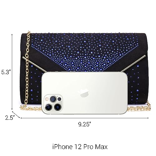 Dasein Envelope Evening Bag Clutch Purses Rhinestone Party Wedding Purse for Women, Blue, Small - Image 5