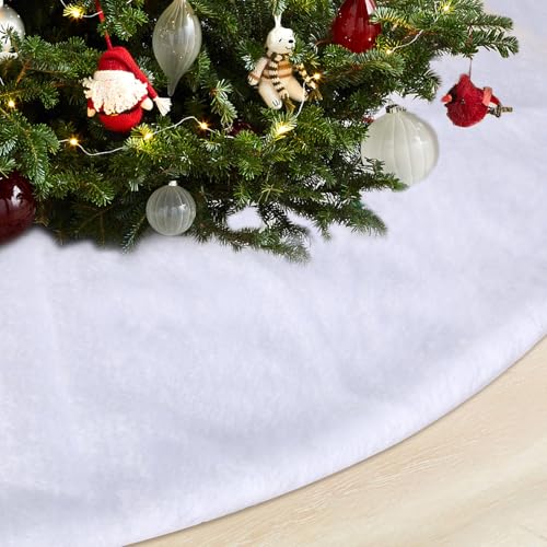 Serwrsw White Christmas Tree Skirt 36 inch, Soft Faux Fur Christmas Tree Skirt for 6 ft Tree, All White Under Christmas Tree Bottom Decoration Indoor for Home
