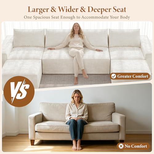 Image of Vesgantti 145.6 inch Modular Boneless Couch, Modern U Shaped 6 Seater Sectional Sofa with 2 Ottoman & Deep Seat, Convertible Chenille Cloud Couches for Living Room, No Assembly Required, Beige