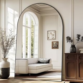 Oversized Floor Mirror Full Length with Stand, 72"X44" Extra Large Arch Standing Mirror Full Length, Tempered Glass Black Full Body Mirror for Bedroom Living Room, Aluminum Alloy Frame