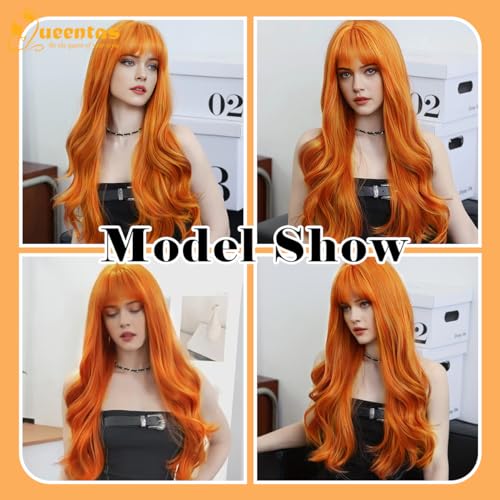 Image of QUEENTAS 22In Ginge Wigs for Women Long Ginger Wig Natural Staright Synthetic Hair Wigs with Bangs for Daily Use Halloween Cosplay (Ginger)