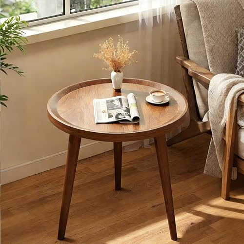 Wooden 40cm Round Side Table Rustic Coffee Table Mid-Century Modern Sofa Table End Table Center Table for Living Room Bedroom Office Furniture Easy Assembly