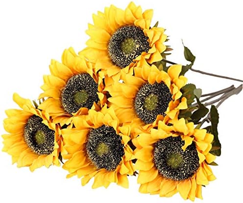 Tifuly 10pcs Artificial Sunflowers, 16.9 inch Single Stem Realistic Silk Fake Sunflower for Home Hotel Office Wedding Party Garden Decor, Floral Arrangement,Centerpieces