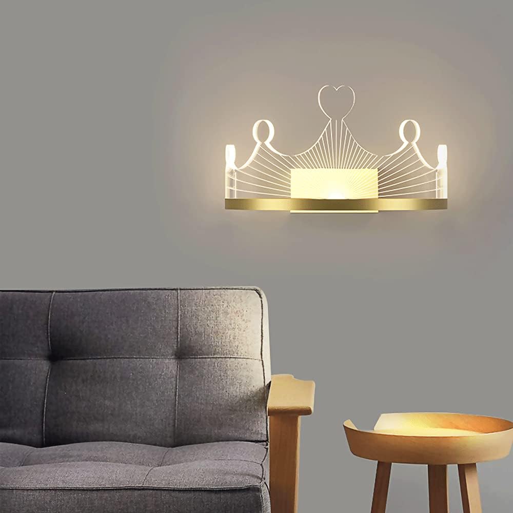 Applique Murale Design Couronne, Applique Murale Décorative Pour Chambre D'Enfant, Appliques Murales En Métal Doré Avec Abat-Jour En Acrylique, Appliques Murales Led Modernes 6W Pour Chambre,/