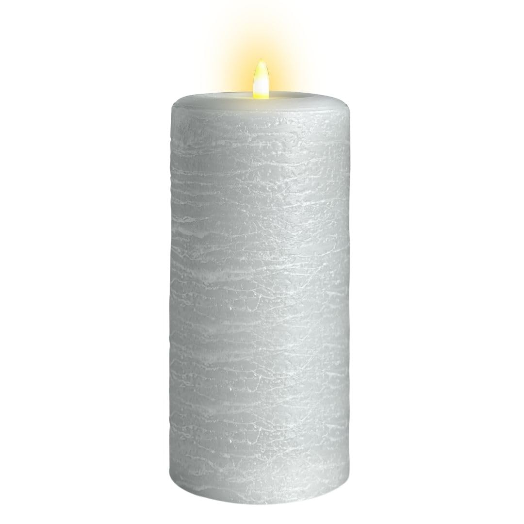 LumiPur Signature Natural Glow - Candela a colonna di cera con LED tremolante senza fiamma (8,9 x 22,9 cm, grigio nebbia)