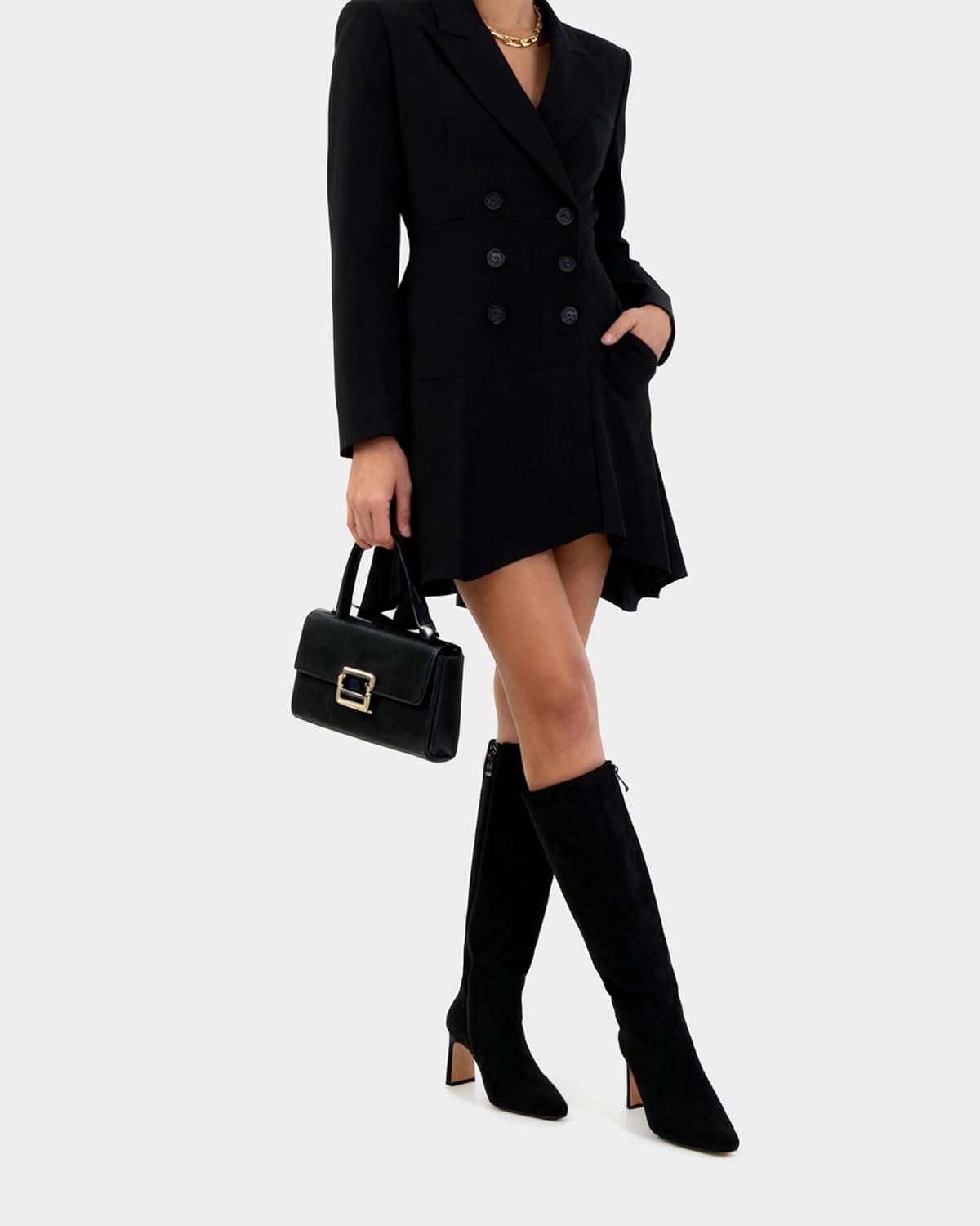 ZJGZF Knee High Boots for Women Square Toe Chunky Block Heeled Side Zipper Tall Boots Wide Calf Dress Long Boots - Image 3