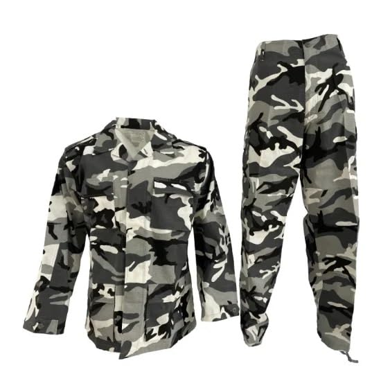 Uniforme táctico militar ejército en camuflaje urban. Incluye camisa o chaqueta de manga larga y pantalón con bolsillos variados. Perfecto para airsoft o paintball (Talla XXL)