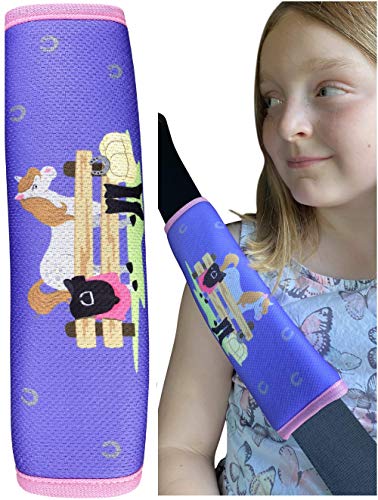 HECKBOu00ae 1x protection pour ceinture de sécurité avec motif de cheval poney ferme - ceintures de sécurité épaulière protection ceinture sièges auto coussin de ceinture pour enfants filles