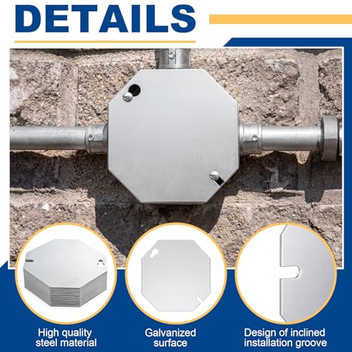 Frienda 30 Pack Octagon Electrical Box Cover Plates, 4 Inch Galvanized Steel Metal Junction Box Covers, Flat Blank Outlet Plate, Corrosive Resistant Plate with Angled Mounting Slots for 4 Inch by Frienda - Used condition - Image 3