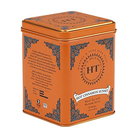Harney & Sons Caffeinated Hot Cinnamon Sunset Black Tea with Orange and Cloves Tin 20 Sachets Cover