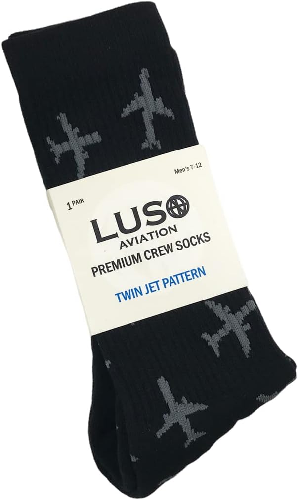 Twin Jets Pattern, Aviation-Themed Premium Crew Socks 1-Pair - Image 2