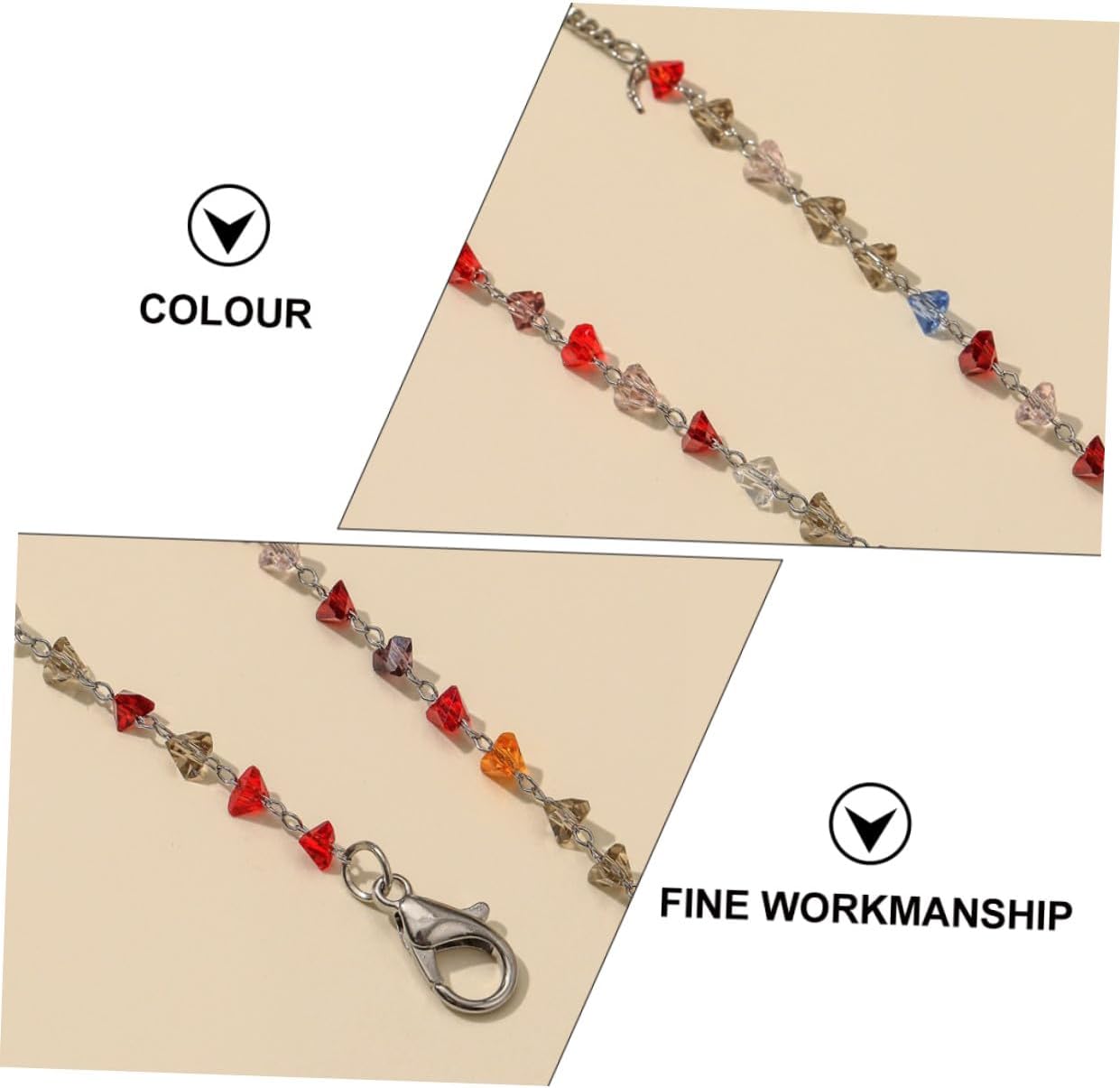 Colorful Triangle Zircon Mask Hanging Chain and Eyeglasses Alloy Strap Multifunctional Necklace for Women Face Mask Lanyard and Glasses Holder