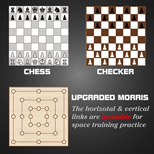 3 In 1 Magnetic Travel Family Board Games For Kids Checkers Chess Nine Men's Morris With Foam Pieces(6.8"X6.8" Folded) #TOP2