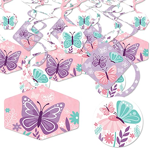 Big Dot of Happiness Beautiful Butterfly - Floral Baby Shower or Birthday Hanging Decor - Party Decoration Swirls - Set of 40
