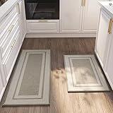 Montvoo Kitchen Rugs Rubber Non-Slip Kitchen Rugs and Mats,Washable Kitchen Mats for Floor,Absorbent Kitchen Runner Hallway, Laundry Room, in Front of Sink (20'x32'+20'x47', Beige)