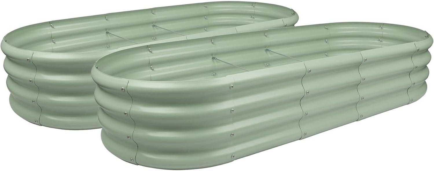 Harbour Housewares Raised Garden Bed – Green – 180 x 90cm – Rounded – Pack of 2 – Bottomless Galvanised Steel Planter Box for Growing Outdoor Plants, Vegetables, Flowers and Herbs