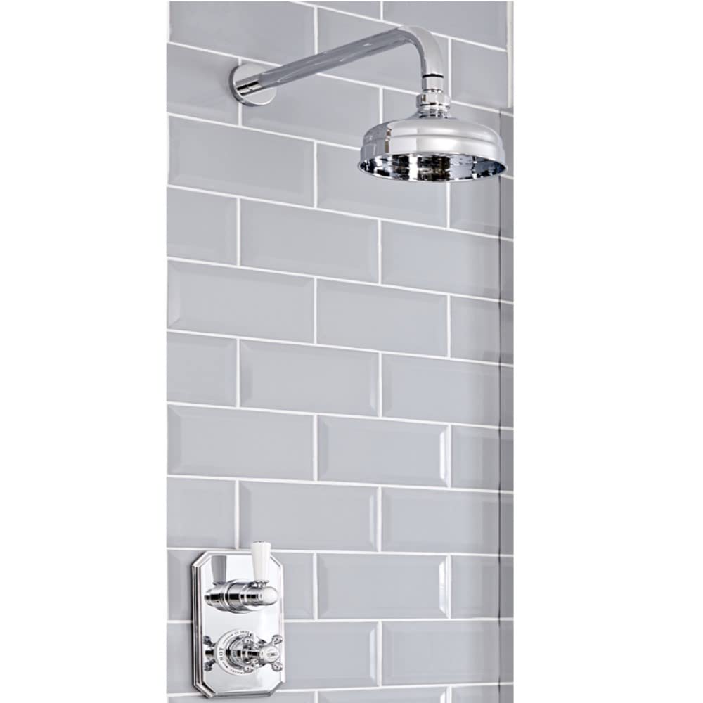Milano Chrome & White Elizabeth Thermostatic Mixer Valve 155Mm Round Shower Head Arm - Chrome White