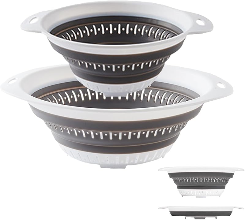 Collapsible Colander and Strainer,Silicone Strainer Colanders & Food Strainers,for Vegetable and Fruit, Kitchen Essentials (2, White, 1.3L+2.5L)