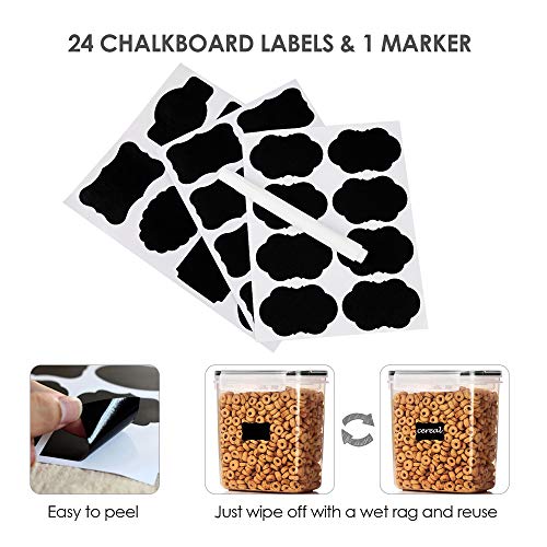 Vtopmart Airtight Food Storage Containers 6 Pieces - Plastic Bpa Free Kitchen Pantry Storage Containers For Sugar,Flour And Baking Supplies - Dishwasher Safe - Include 24 Labels, Black #TOP4