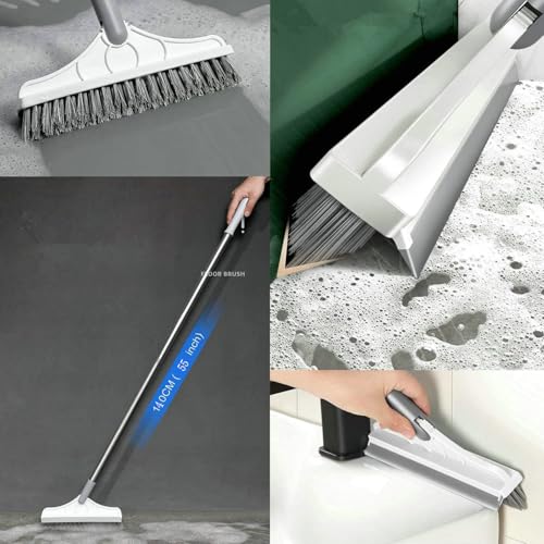 Image of Grout Scrape 2 in 1 Floor Scrub Brush With Long Handle - V-Shape Cleaning Brush With Stiff Bristles and Squeegee - 120 Rotating Tile Brush for Bathroom, Glass, Patio, Kitchen, Wall