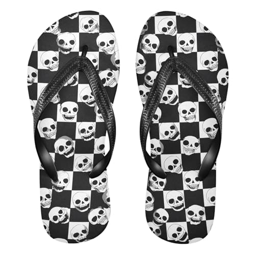 Flip Flop Sandals Checkered Skulls Print for Women Men Beach Outdoor XS