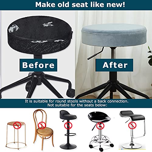 Image of SINOSSO Round Vanity Bench Covers Set of 4, Dia.(13 inch- 15.5 inch) Super Soft Velvet Stretch Washable Bar Stool Slipcover Seat Protector, (Round, Dark Grey, 4 Counts)