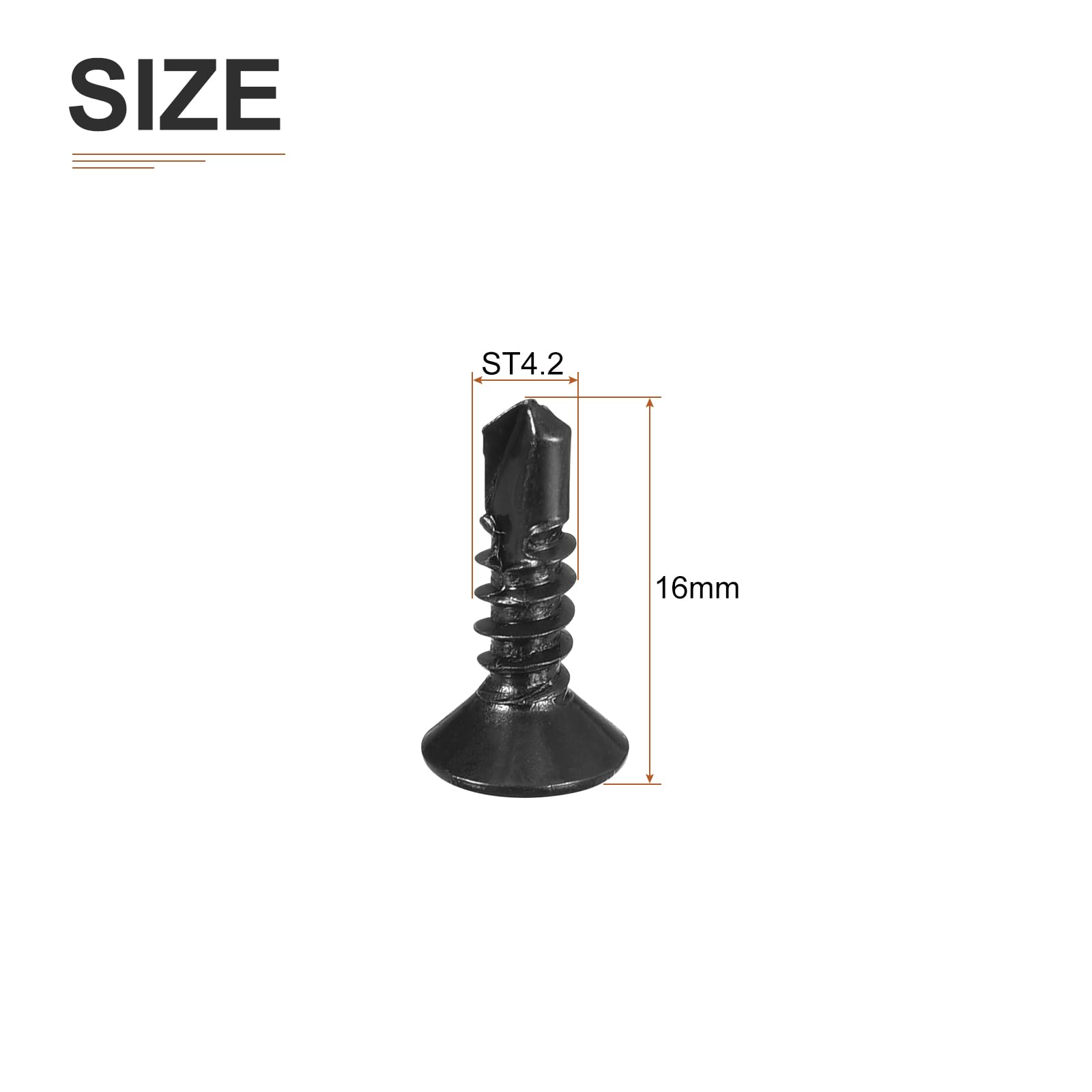 DTGN 100Pcs ST4.2x16mm Self Drilling Screws, 410 Stainless Steel Flat Head Phillips Sheet Metal Screw - Good for Wood to Metal, Furniture - Black - Image 2