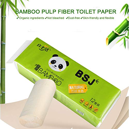 Papel Higiênico, 12 Rolos 4 Camadas Engrossar Papel de Banho Doméstico, Polpa de Bambu de Cor, Toalh