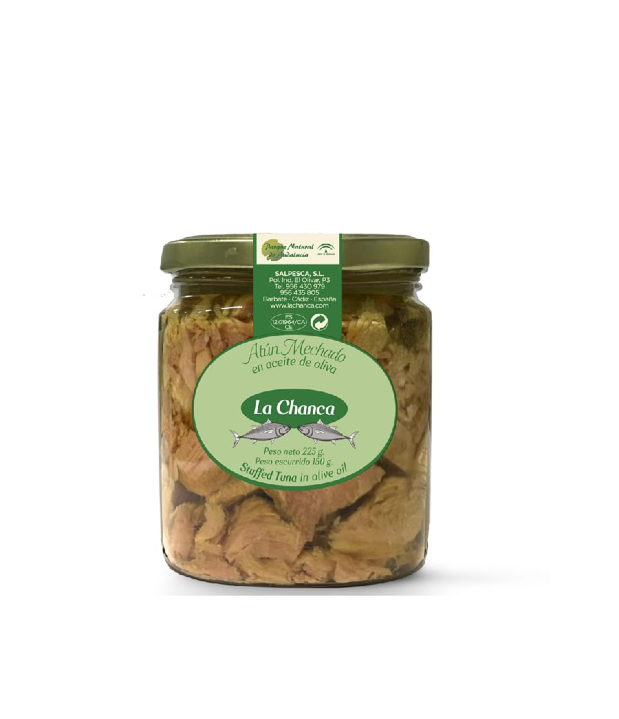 Atún mechado en aceite de oliva - La Chanca - Peso neto del producto 225 gr - Atún confitado en aceite de oliva - Sabor caracteristico - Receta tipica de Barbate.