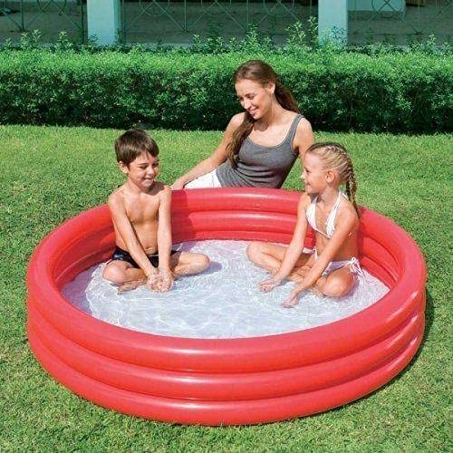BESTWAY INFLATABLE 3 RING TOY CRYSTAL PADDLING SWIMMING POOL GARDEN PLAY 60"x12" (RED #51026)