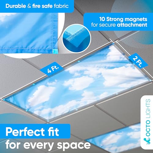 Image of Fluorescent Light Covers for Ceiling Lights - Magnetic Cloud Cover for Fluorescent Or LED Fixture - Must Haves for Teacher Supplies - Classroom, Home, Office Cubicle Decor - Filters Overhead Lighting