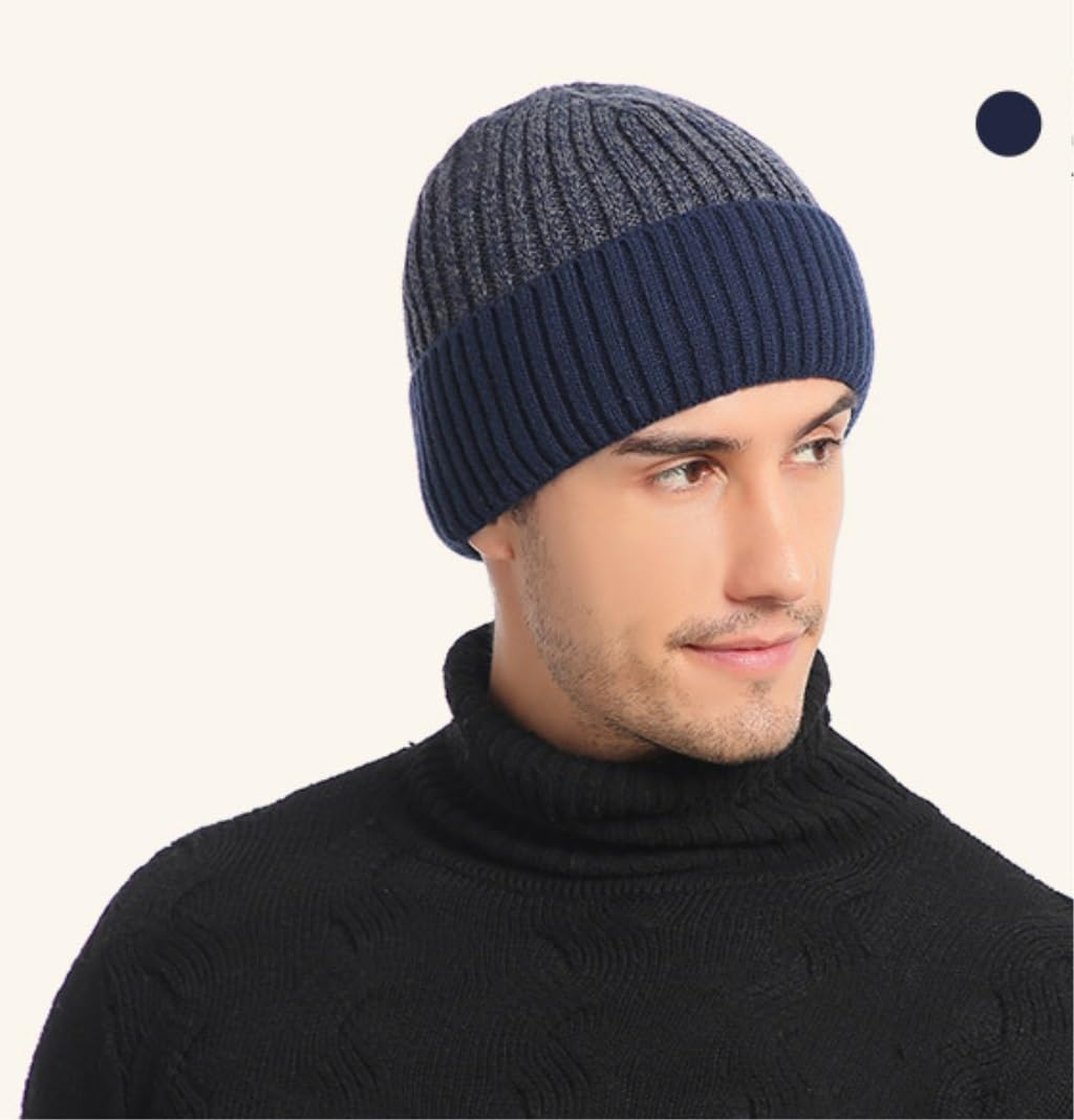 Zimowa Czapka Kobiety Mężczyźni Rozciągliwa Czapka Zimowa Z Mankietami W Paski Ciepłe, Grube, Dzianinowe Czapki Wiatroszczelne Czapka Damska Męska (Color : Blue, Size : One Size)
