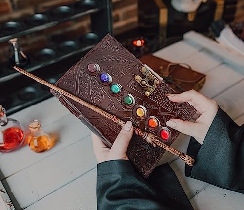 Image of RUSTIC TOWN Vintage Dark Brown Real Leather Multi-Stone Journal Embossed Handmade Vintage Diary Stone Paper Notebook with Metal Lock (Medium, 7-Stone)