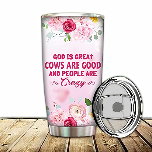 God Is Great Gows Are Good And People Are Crazy Tumbler Cup With Lip And Straw Floral Cow Coffee Mugs For Daughter,Daughter In Law,Farm Animal Heifer 20 Oz Vacuum Insulated Wine Tumbler Bottle #TOP2