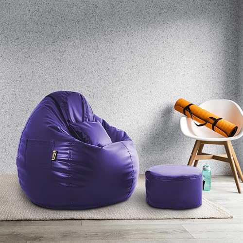 Image of Seventh Heaven 3XL Bean Bag Cover with Footrest and Cushion (Without Beans) | Premium Scratch Resistant Leatherette | (Leatherette Fabric - Purple)