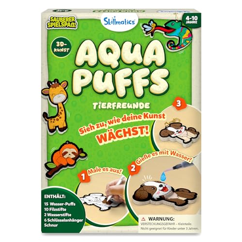 Skillmatics 3D Kunst-Set – Aqua Puffs Tiere, Malspaß ohne Kleckerei, DIY Farb- & Aufblase-Aktivität, Reisespielzeug & kreative Geschenke für Mädchen & Jungen von 4–10 Jahren