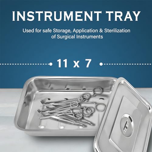 Image of OTICA Instrument Tray With Lid 11 x 7 x 1.5 inch - Stainless Steel Medical Tray With Cover | Corrosion-Resistant Tray for Hospital, Clinic & Surgery Use