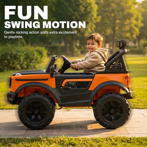 Image of Baybee CruzeX 4x4 Battery Operated Jeep for Kids with Parental Control | Baby Ride On Electric Car with RGB Lights, Music & Swing Mode | Rechargeable Battery Car for Kids 2 to 6 Years (Orange)