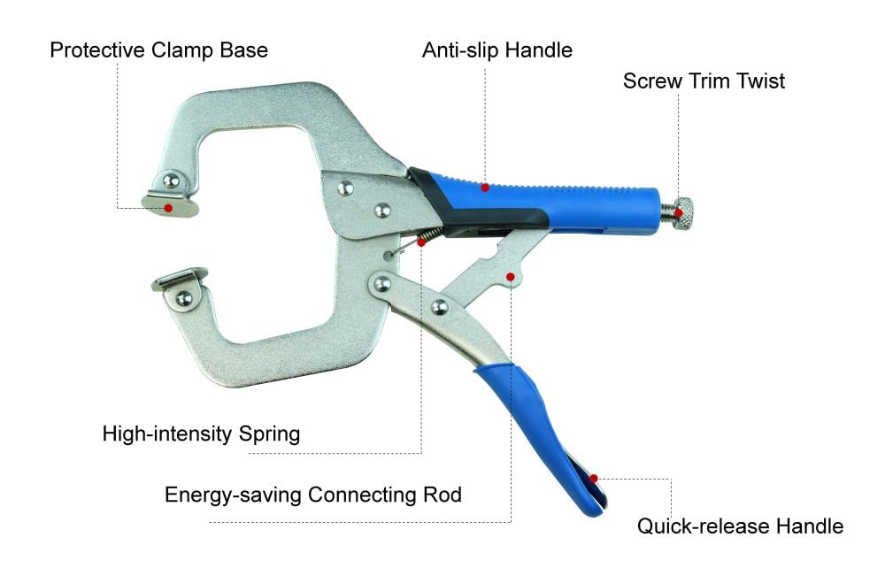 KASTFORCE KF4022 Kit of 4 Adjustable Face Clamp 11 Inch Long 3 Inch Clamping Capacity C Style