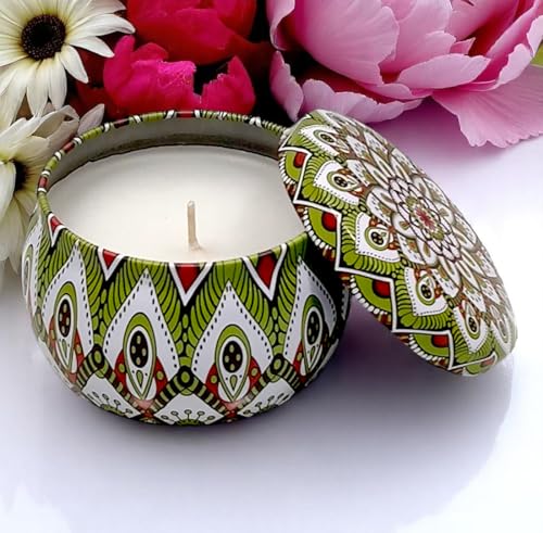 Image of Mandala Candle | Handcrafted Scented Wax Jar with Intricate Mandala Design | Spiritual Home Decor & Gift (Chakra Vibe Mandala)