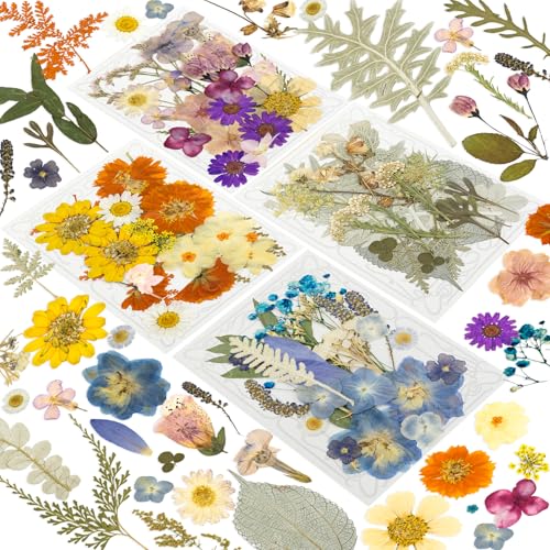 Image of 204 Pcs Dried Pressed Flowers for Resin Crafts, Real Natural Pressed Flowers and Leaves Kit Butterfly Stickers Vacuum Sealed Dry Flowers for DIY Epoxy Resin Jewelry Molds, Candle Soap Making, Nail Art