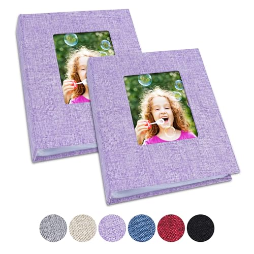 Image of Vienrose Small Photo Album 4x6 Photos, 2 Pack Linen Cover Mini Photo Book, 26-Page Holds 52 Pictures, Artwork or Postcards Storage for Baby
