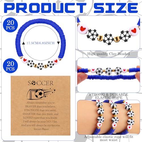 Ecation 20 Set Soccer Party Favor Bracelets Team Gifts Bulk, Blue by Ecation - Used condition - Image 2