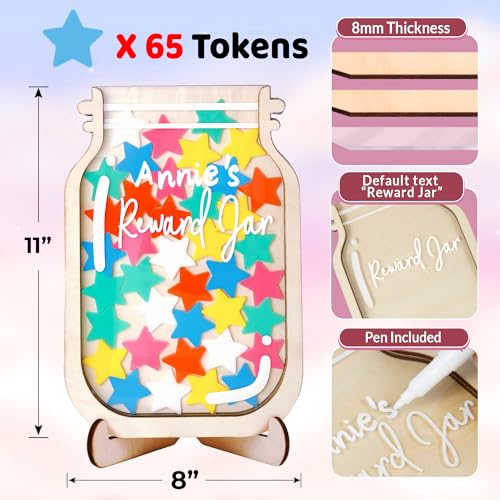 Image of 11 inch DIY Name 65 Tokens Star Magnetic Reward Jar Gifts for Classroom Teacher Kids Potty Training Chore Chart Toddler Boy Girl Good Behavior Management Tools Back to School RWJ-03-STAR-L