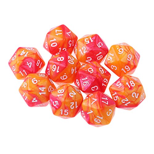 D DOLITY Dados D20 de Acrílico 20 Caras para Juego de rol Juego de Mesa (10 Unids) - Rojo Naranja