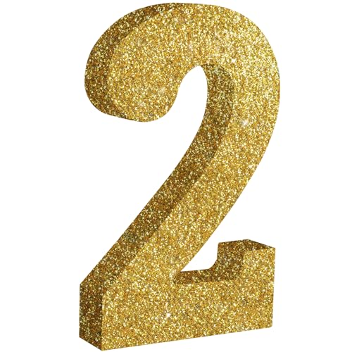 Image of TONIFUL 7.8 Inch Gold Glitter Number 2 Wooden Table Centerpieces Birthday Party Decorations,Shining Golden Digit 2 for Birthday Decorations,New Year,Graduation Decoration,Anniversary,Prop (1 Pack)